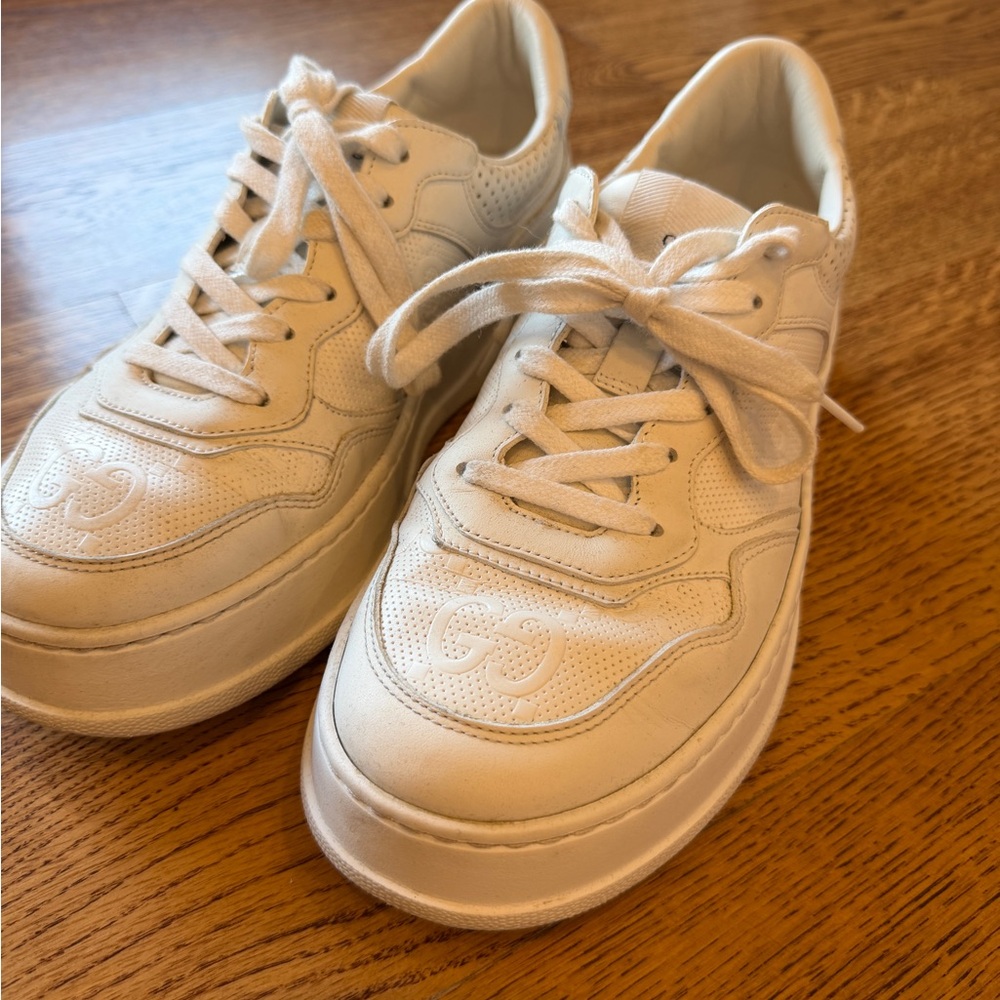 Gucci Cream Leather Platform Sneakers